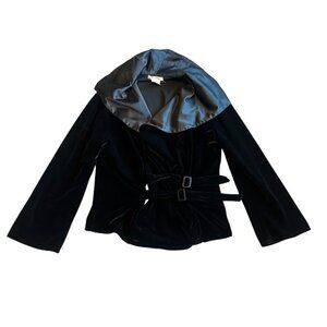 Naracamicie Black Velvet Blazer Jacket Buckle Closure Contrast Collar Size 4